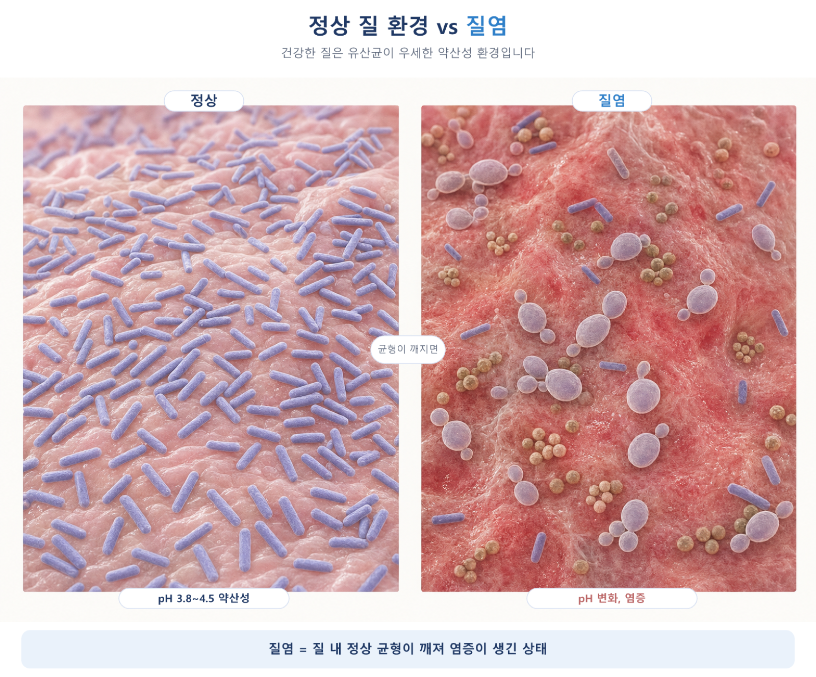 정상 질 환경과 질염 상태 비교
